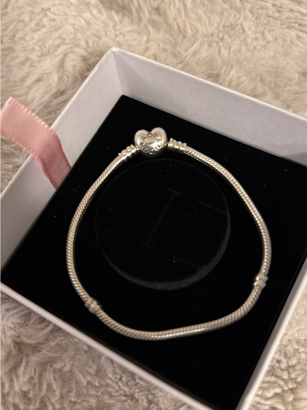 Pandora Silver Heart Clasp Snake Chain Bracelet in Silver